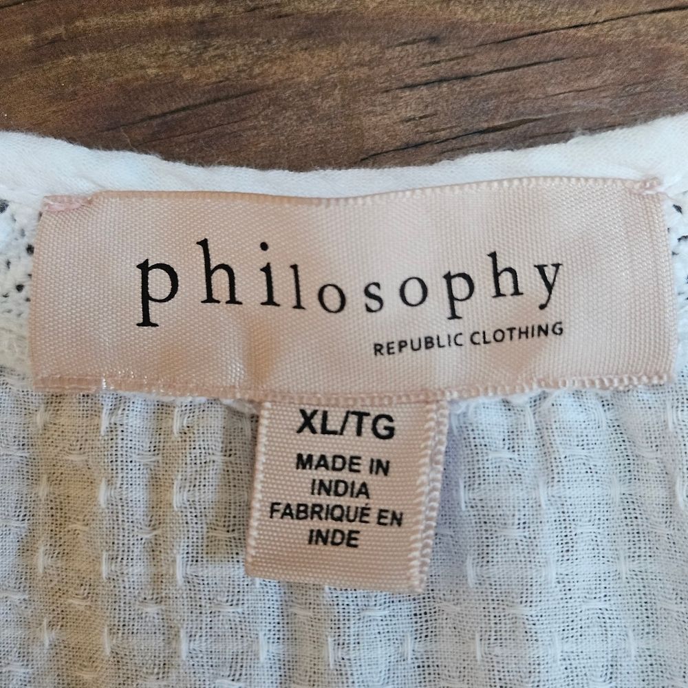 Philosophy Anthropologie Top Blouse Women Size XL White Blue Embroidery Boho - Picture 4 of 13